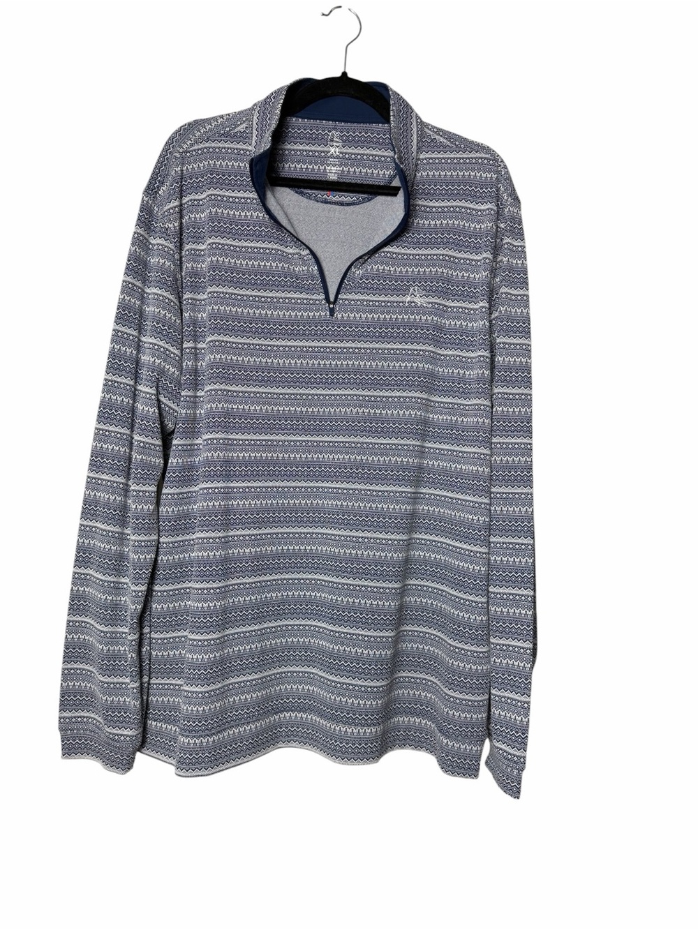 Rhoback Men's Quarter-Zip Sweater - Navy and White Pattern Size Xl